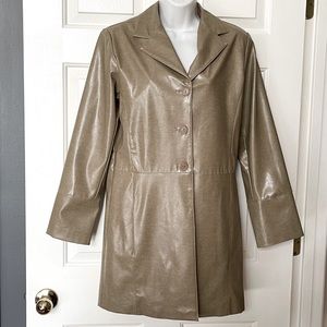 BB Dakota Button Up Vegan Leather Women’s Fully Lined Tan Long Jacket Size Small